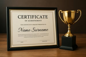 Certificate and trophy Certificate and trophy